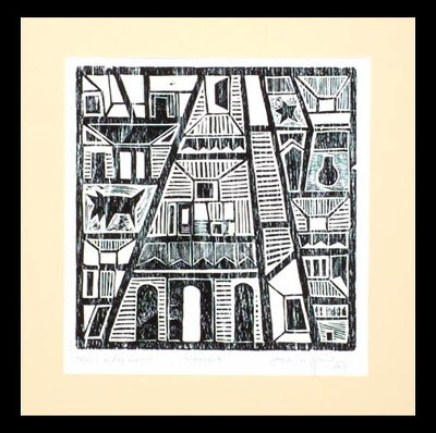 'House III' - Signed Historic Boarding House Woodcut Print