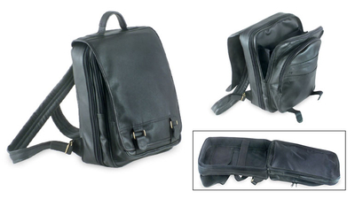 Leather laptop backpack, 'Vanguard' (black) - Leather laptop backpack