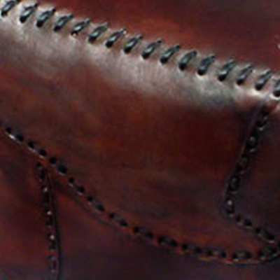 Leather ottoman cover, 'Atlantic' (dark brown) - Leather Ottoman Cover (Dark Brown) Artistic Footstool