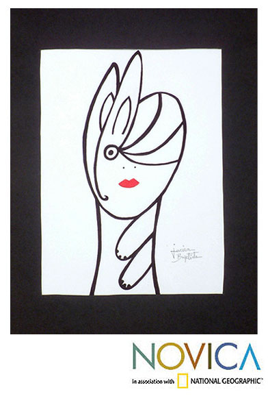 'The Rabbit' - Ink on Card Expressionist Woman with a Rabbit Portrait