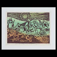'Triumph of the Green Cape' - Legend of the Green Cape Signed Woodcut Print