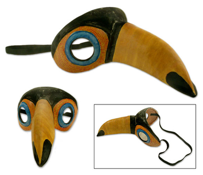 Leather mask, 'Toucan' - Leather Carnaval Mask from Brazil