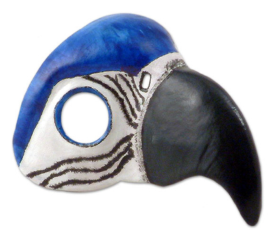 Máscara de cuero, 'Blue Macaw' - Máscara de pájaro del Carnaval brasileño hecha a mano