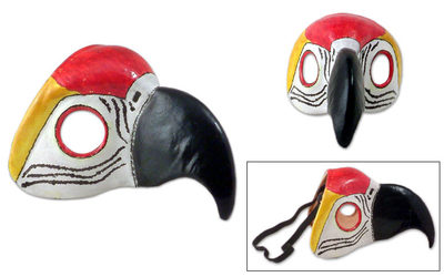 Leather mask, 'Scarlet Macaw' - Leather Carnaval Bird Mask