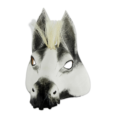 Ledermaske, „Weißes Pferd“. - Karnevalspferd-Maske aus Leder