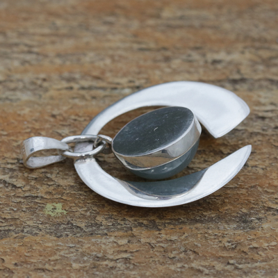 Aquamarine pendant, 'Sea Wave' - Fair Trade Modern Fine Silver Aquamarine Pendant