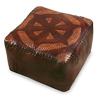 Leather ottoman cover, 'Daisy' - Leather ottoman cover