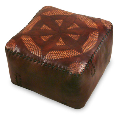 Leather ottoman cover, 'Daisy' - Leather ottoman cover