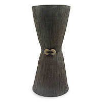 Stoneware vase, 'Black Tie' - Stoneware vase