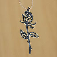 Leather necklace, 'Rose Exotica'