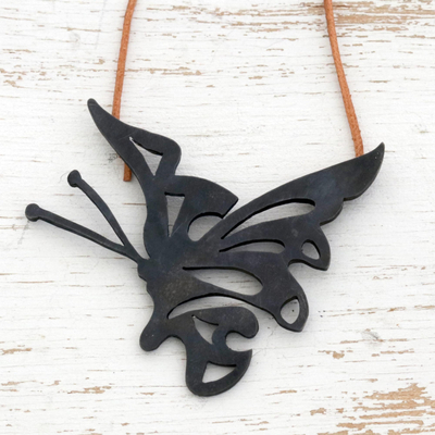 Leather necklace, 'Butterfly Dreams' - Leather necklace