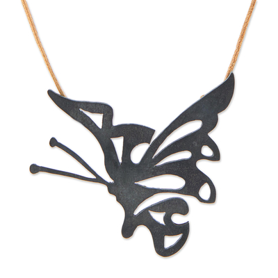 Leather necklace, 'Butterfly Dreams' - Leather necklace