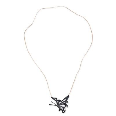 Leder-Halskette, 'Schmetterlingsträume' - Halskette aus Leder