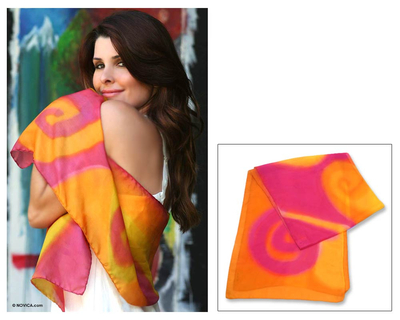 Silk scarf, 'Sunny Tangerine' - Silk scarf