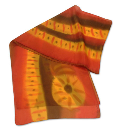 Silk scarf, 'Brazilian Sun' - Handmade Silk Painted Scarf