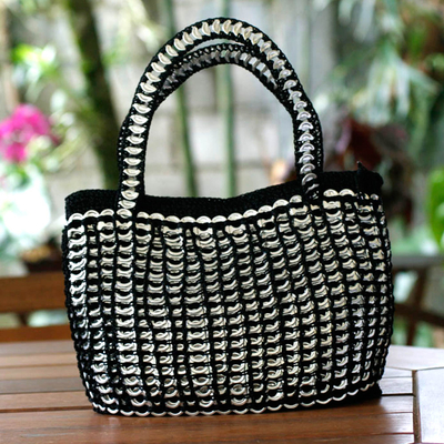 Soda pop-top handbag, 'Black Shimmery Chic' - Recycled Soda Poptop Handbag Handmade in Brazil
