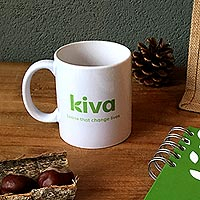 White ceramic Kiva mug, 'Comfort' - White ceramic Kiva logo mug