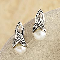 Cultured pearl drop earrings, 'Celtic Tradition'