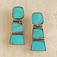 Turquoise drop earrings, 'Andean Treasure' - Chilean Earrings