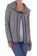 Alpaca blend cardigan, 'Snow Princess' - Gray and White Alpaca Blend Cardigan Sweater