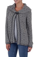 Alpaca blend cardigan, 'Snow Princess' - Gray and White Alpaca Blend Cardigan Sweater