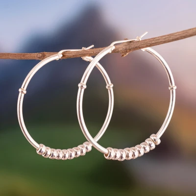 Sterling silver hoop earrings, 'Spellbound' - Sterling silver hoop earrings
