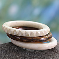 Bone bangle bracelets, 'Delhi Harmony' (set of 3) - Bangle Bracelets Carved by Hand from Bone (Set of 3)