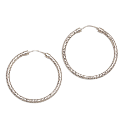 Woven Silver Endless Hoop Earrings (1.7 Inch)