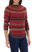 100% alpaca sweater, 'Scarlet Medley' - Geometric Alpaca Wool Art Knit Pullover Sweater (image 2b) thumbail
