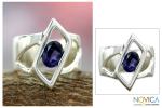 Iolite solitaire ring, 'In Balance' - Sterling Silver Single Stone Iolite Ring Modern Jewelry