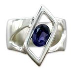 Iolite solitaire ring, 'In Balance' - Sterling Silver Single Stone Iolite Ring Modern Jewelry