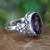 Amethyst-Solitärring, „Frangipani Allure“ – handgefertigter floraler Ring aus Sterlingsilber und Amethyst