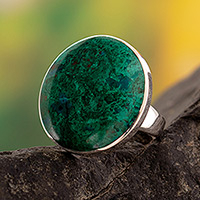 Chrysocolla cocktail ring, 'Universe' - Chrysocolla and Sterling Silver Ring from Peru