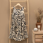 Batik cotton dress, 'Balinese Shadow' - Batik Cotton Knee Length Dress with Diagonal Ruffles