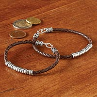 Sterling silver and leather bracelet, Java Groove