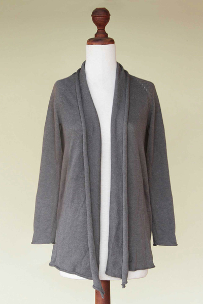 Cotton and alpaca sweater, 'Andean Gray' - Cotton and Alpaca Blend Cardigan
