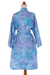 Short cotton robe, 'Pebbles in a River' - Short Cotton Batik Robe of Vibrant Blue and Rosy Hues (image 2e) thumbail