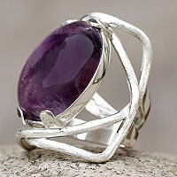 Amethyst cocktail ring, 'Orbit' - Amethyst and Silver Cocktail Ring