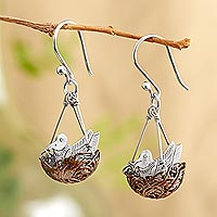 Featured review for Copper and sterling silver dangle earrings, Robins Nest