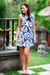 Cotton shift dress, 'Java Roses' - Cotton Shift Dress with Blue and White Geometric Flowers