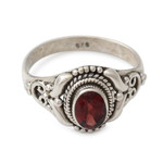 Garnet cocktail ring, 'Traditional Romantic' - Traditional Style Silver and Garnet India Cocktail Ring