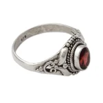Garnet cocktail ring, 'Traditional Romantic' - Traditional Style Silver and Garnet India Cocktail Ring