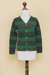 100% alpaca cardigan, 'Andean Evergreen' - Knitted Green Alpaca Cardigan Sweater from Peru (image 2c) thumbail
