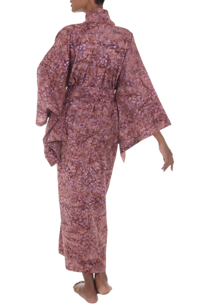 Bata de batik de algodón - Bata 100% algodón hecha a mano en tonos rojos y rosados ​​de Indonesia