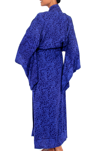 Batik-Robe - Blau-violette Damen-Batik-Robe aus Indonesien