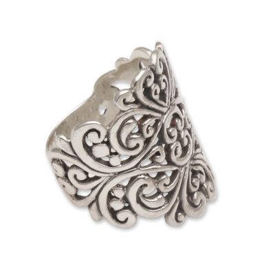 Sterling silver cocktail ring, 'Tangled in Love' - Sterling Silver Openwork Cocktail Ring from Bali