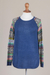 Cotton blend sweater, 'Andean Star in Blue' - Indigo Blue Sweater with Star Pattern Multicolor Sleeves (image 2d) thumbail