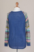 Cotton blend sweater, 'Andean Star in Blue' - Indigo Blue Sweater with Star Pattern Multicolor Sleeves (image 2f) thumbail
