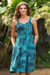 Batik sundress, 'Turquoise Trance' - Elastic Back Turquoise Rayon Batik Sundress from Bali (image 2) thumbail