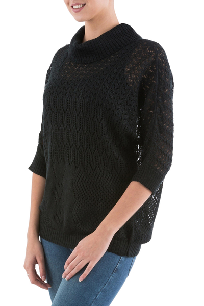 Pullover - Schwarzer Pullover mit Dreiviertelärmeln